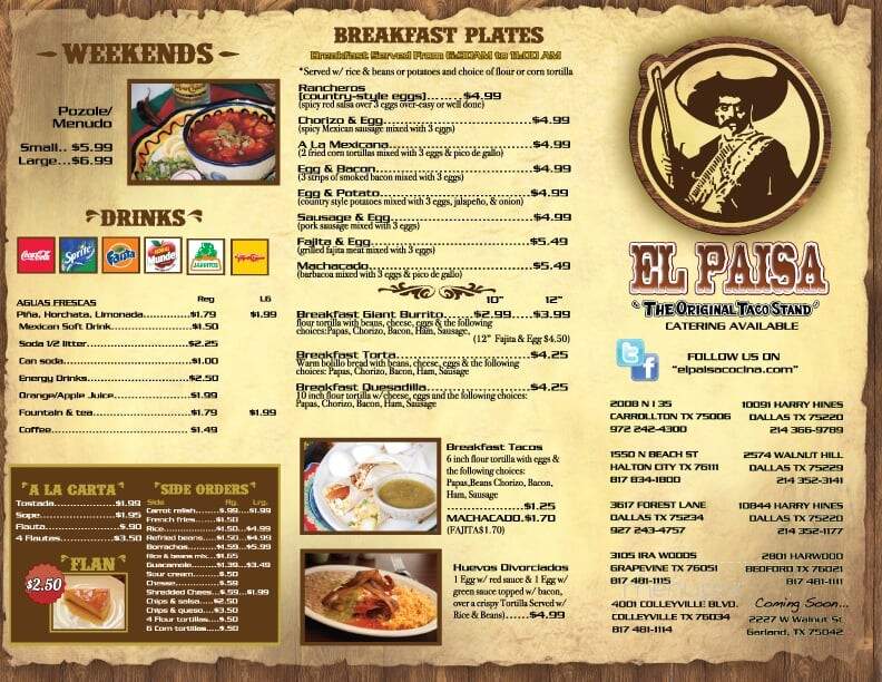 El Paisa Cocina Mexicana - Dallas, TX menu_pic