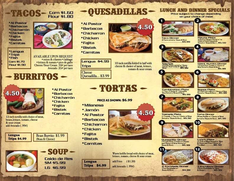 El Paisa Cocina Mexicana - Dallas, TX menu_pic
