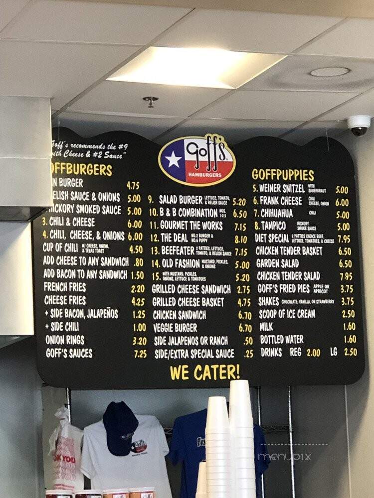Goff Hamburgers - Dallas, TX menu_pic