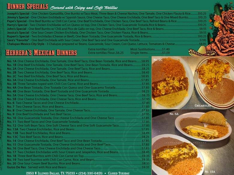 Herrera's Cafe - Dallas, TX menu_pic