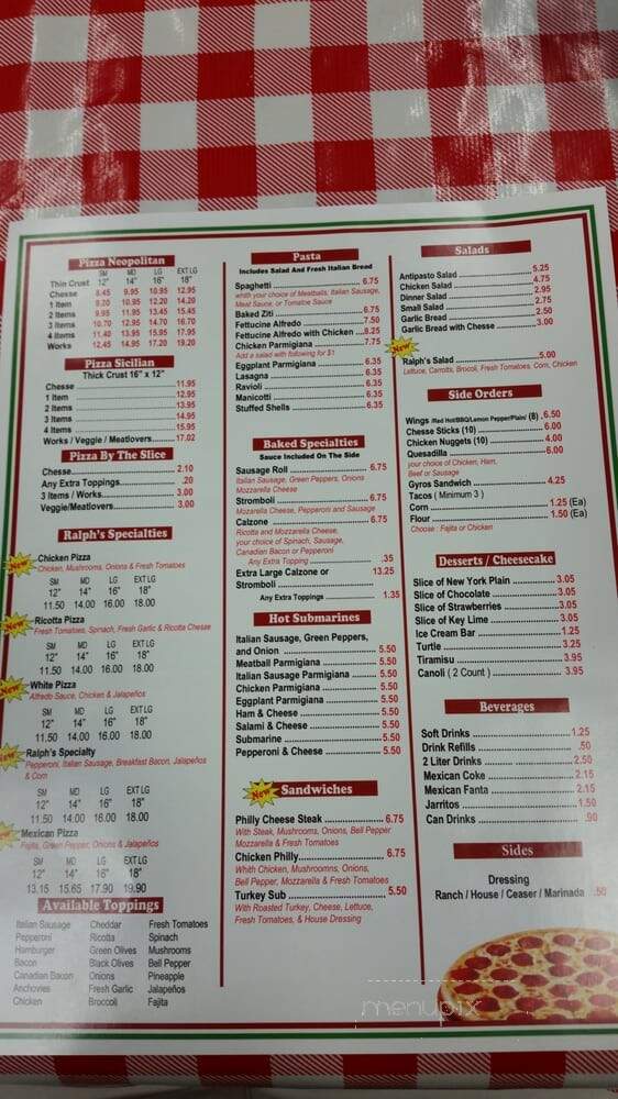 Ralph's Pizza - Dallas, TX menu_pic