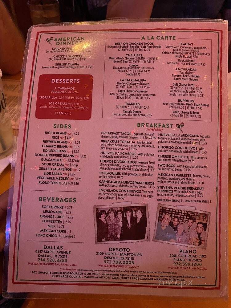 Ojeda's Restaurant - Dallas, TX menu_pic