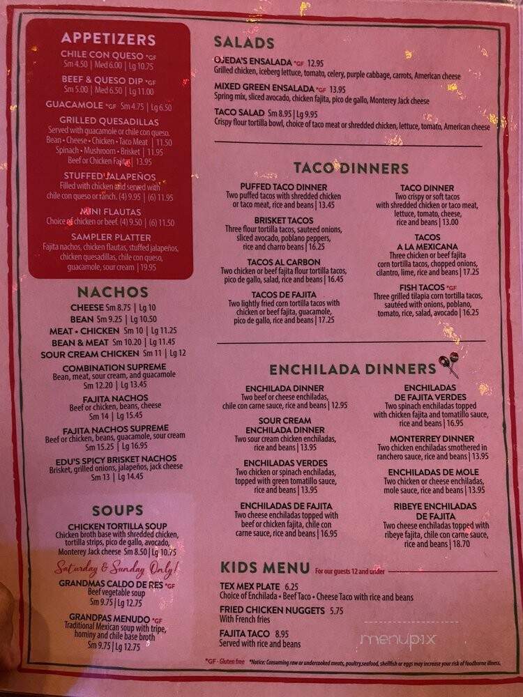 Ojeda's Restaurant - Dallas, TX menu_pic