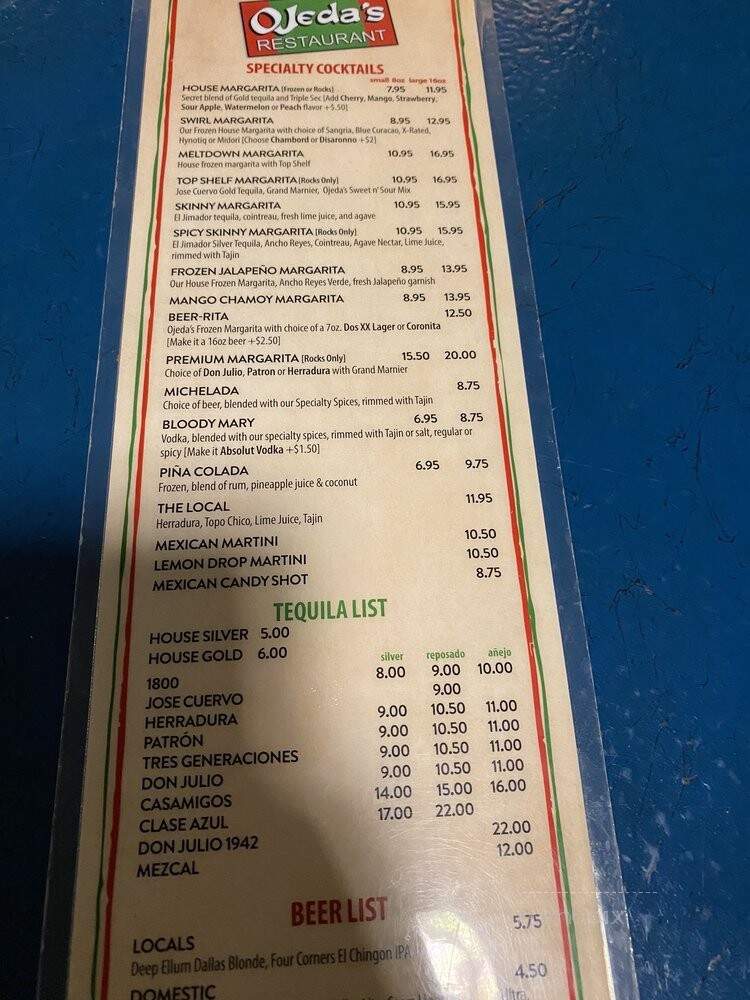 Ojeda's Restaurant - Dallas, TX menu_pic