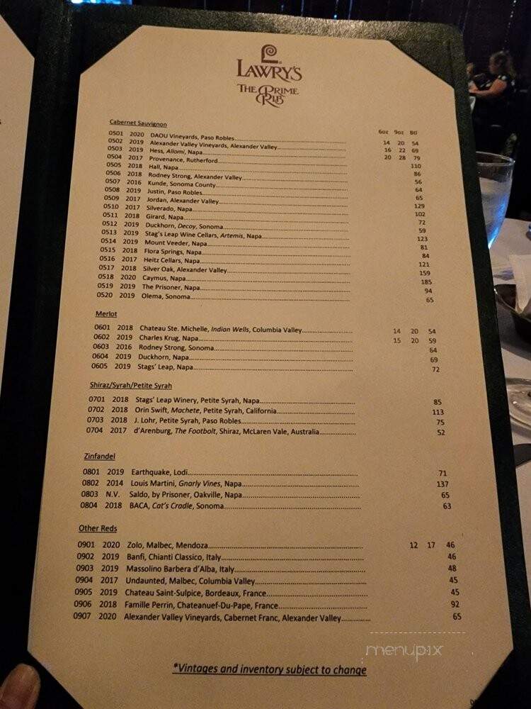 Lawry's The Prime Rib - Dallas, TX menu_pic