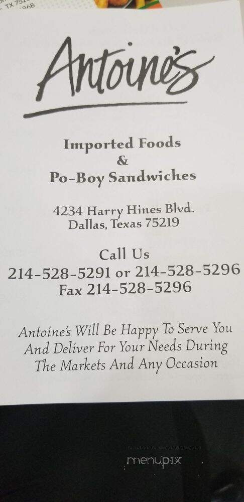 Antoine's Foods - Dallas, TX menu_pic