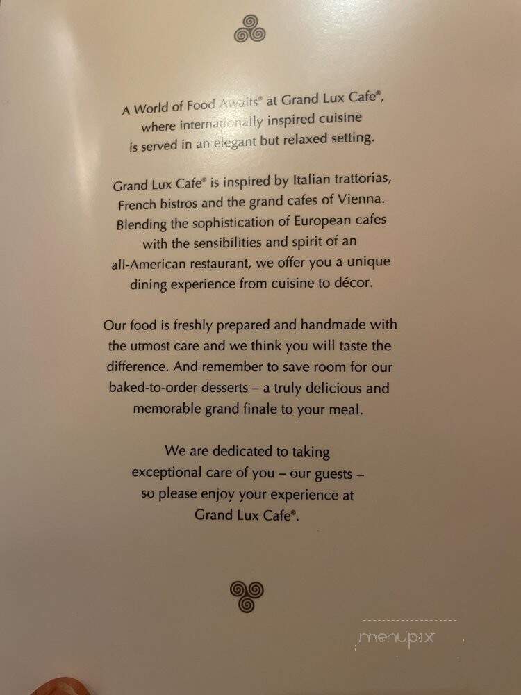 Grand Lux Cafe - Dallas, TX menu_pic