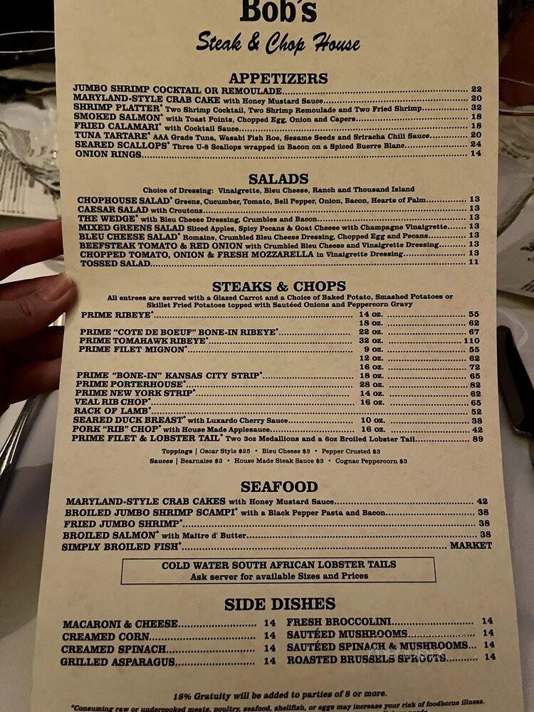 Bob's Steak & Chop House - Plano, TX menu_pic