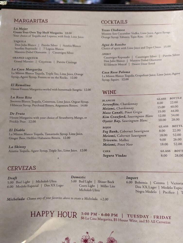 Casa Rosa Restaurante - Dallas, TX menu_pic