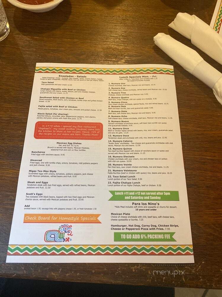 Rafa's Cafe - Dallas, TX menu_pic