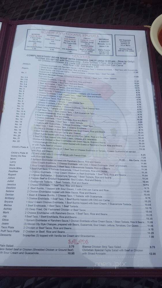 Herrera's Cafe - Dallas, TX menu_pic