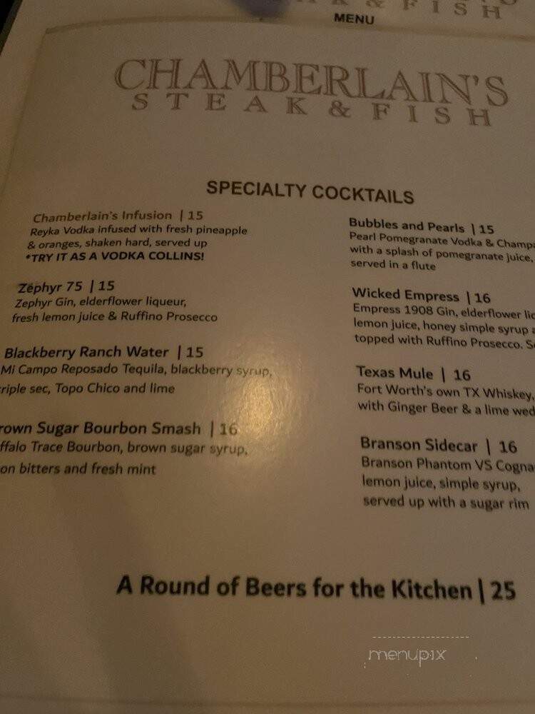 Chamberlain's Steak & Chop House - Dallas, TX menu_pic