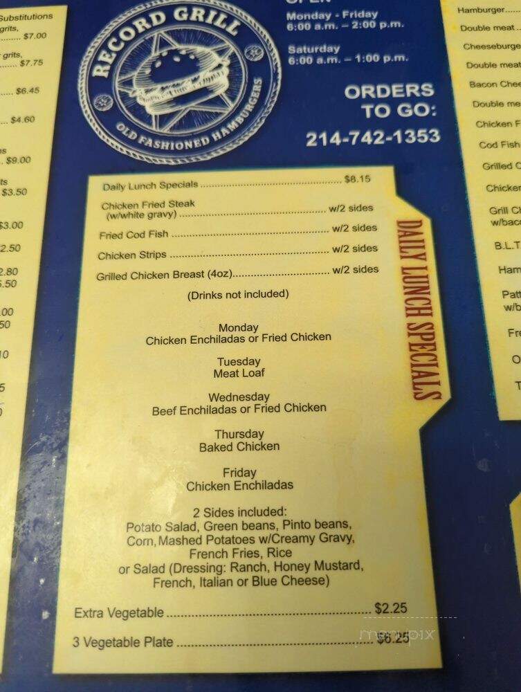 Record Grill - Dallas, TX menu_pic