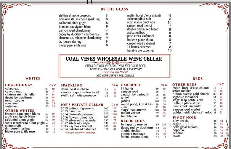Coal Vines Pizza - Dallas, TX menu_pic