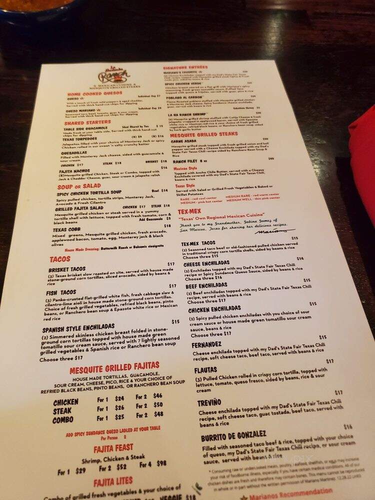 La Hacienda Ranch - Dallas, TX menu_pic