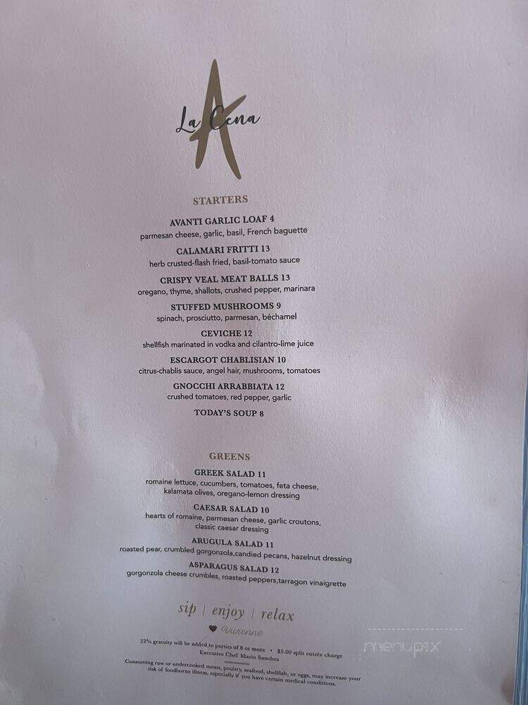 Avanti Ristorante - Dallas, TX menu_pic