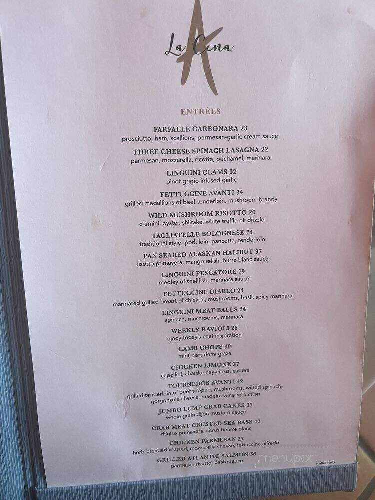 Avanti Ristorante - Dallas, TX menu_pic