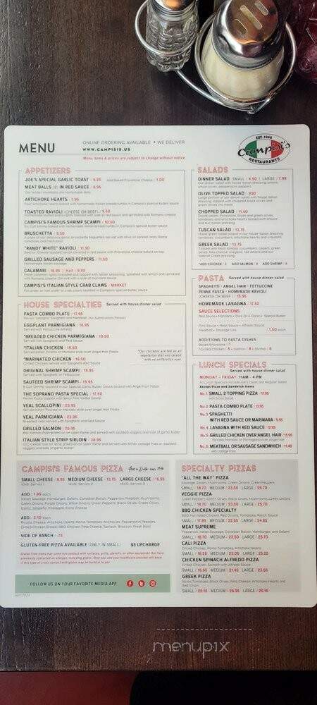 Campisi's Restaurant - Dallas, TX menu_pic