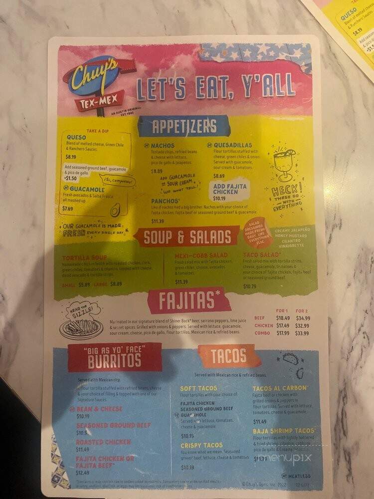 Chuy's - Dallas, TX menu_pic