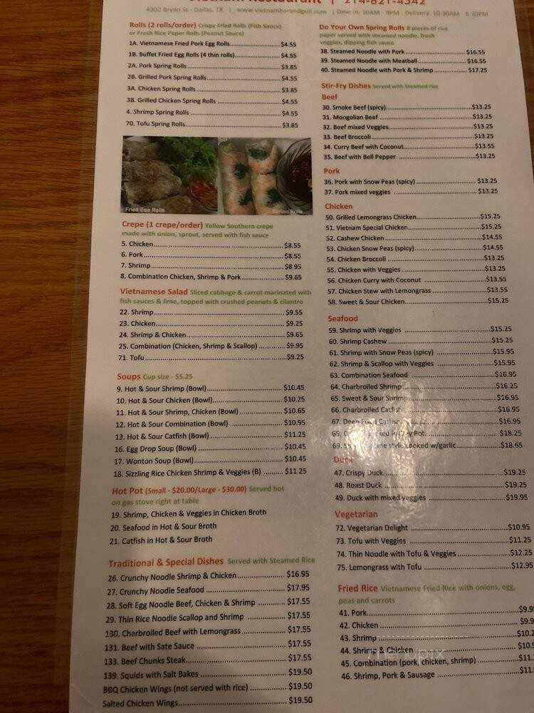 Vietnam Restaurant - Dallas, TX menu_pic