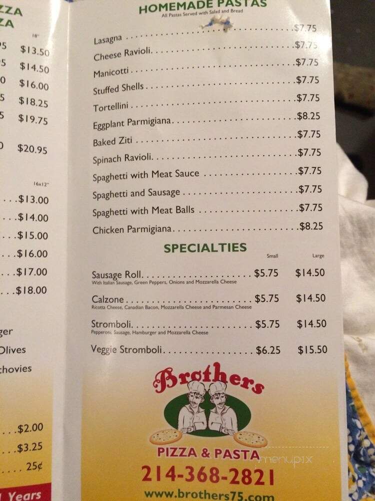 Brother's Pizza - Dallas, TX menu_pic