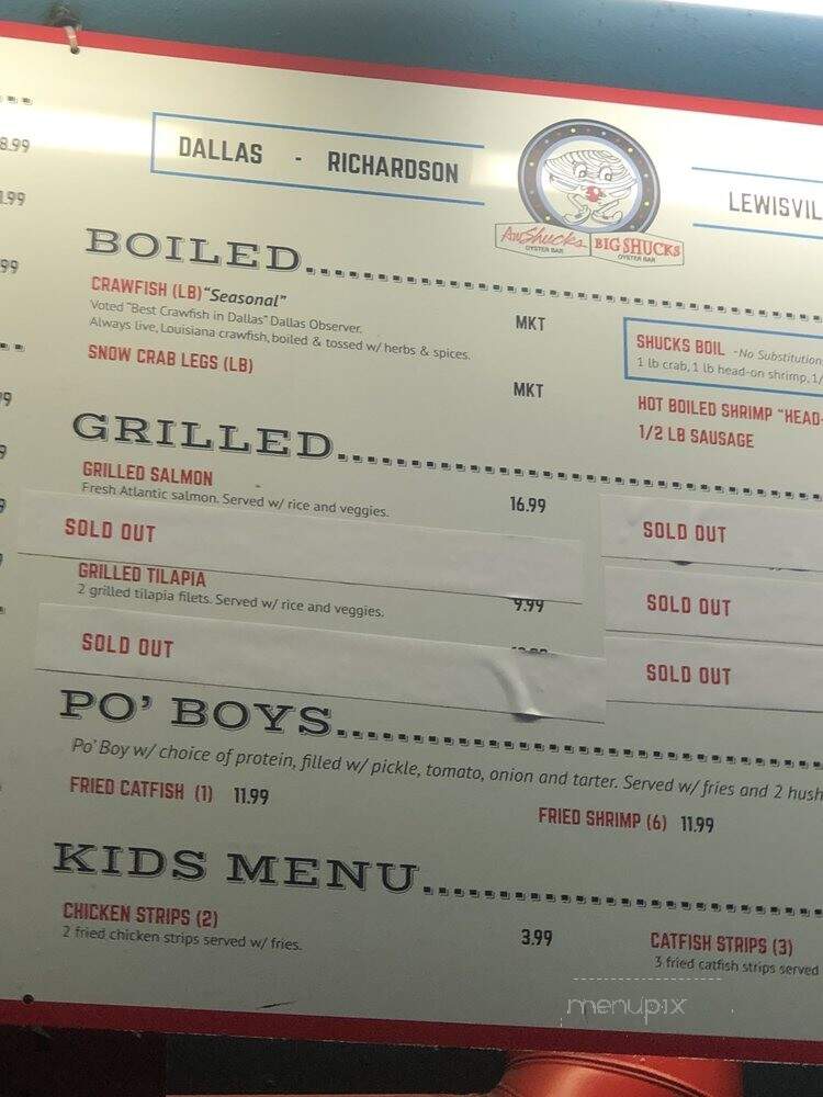 Aw Shucks - Dallas, TX menu_pic