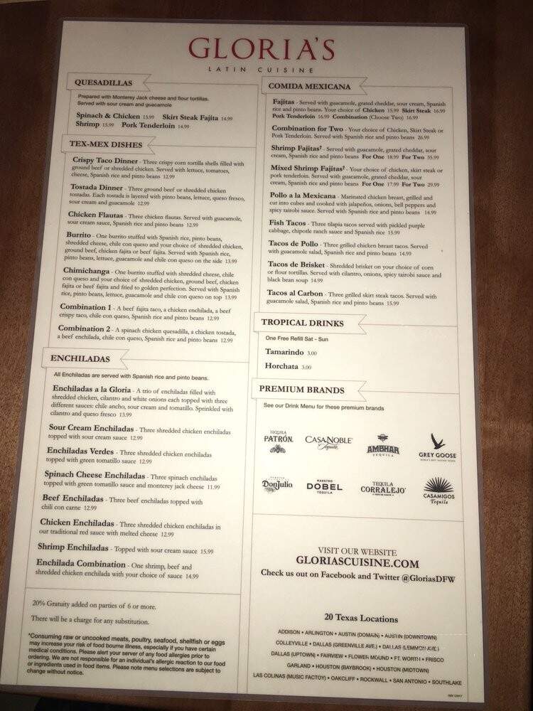 Gloria's Restaurant - Dallas, TX menu_pic