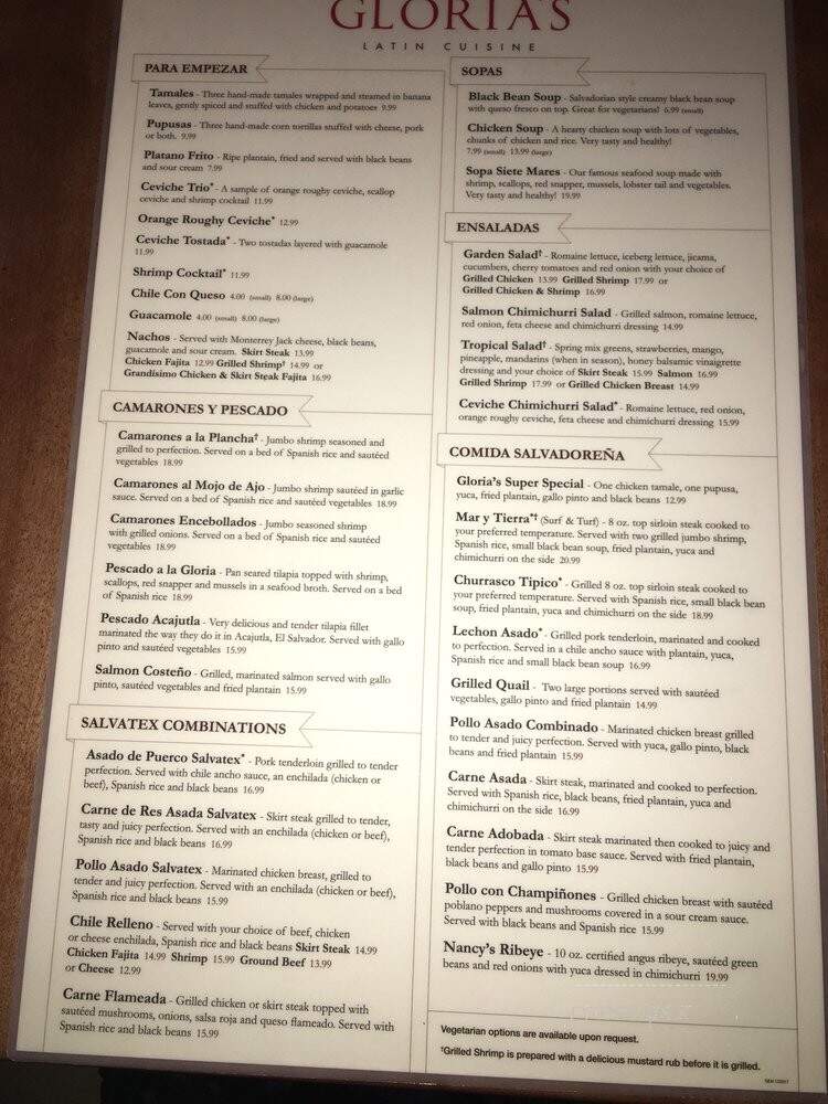 Gloria's Restaurant - Dallas, TX menu_pic