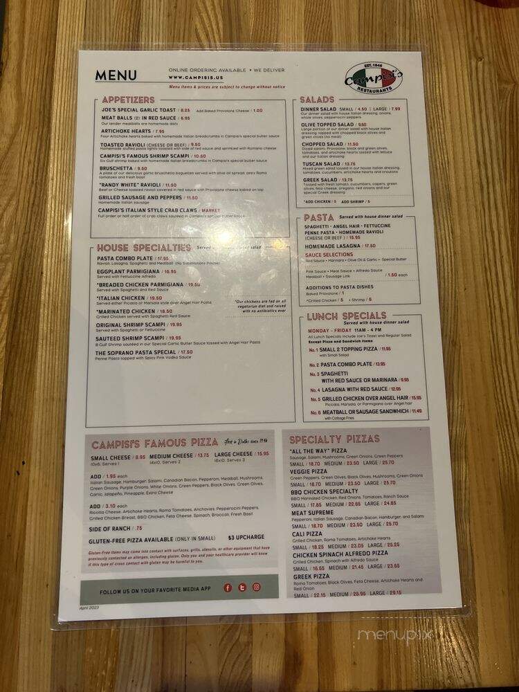 Campisi's Restaurant - Dallas, TX menu_pic