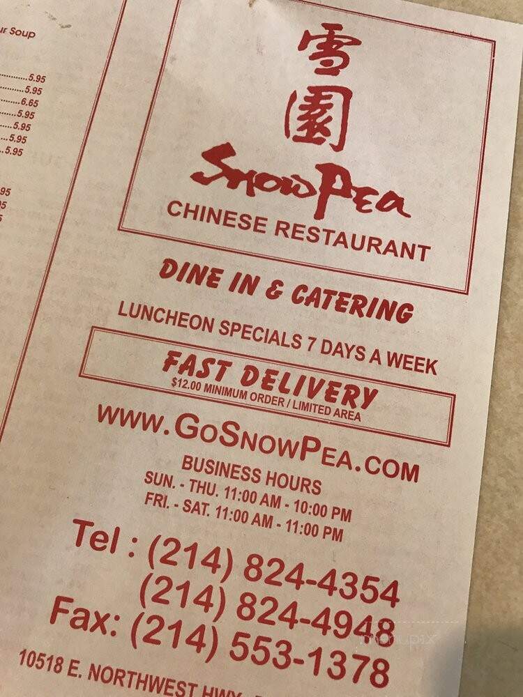 Snow Pea Restaurant - Dallas, TX menu_pic