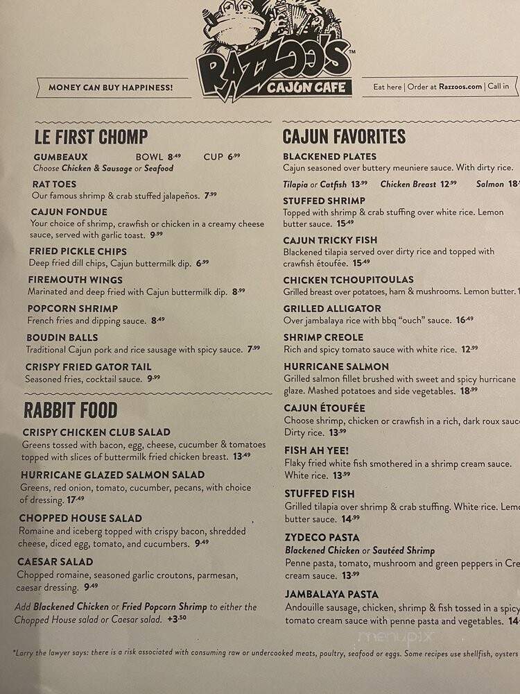 Razzoo's Cajun Cafe - Dallas, TX menu_pic