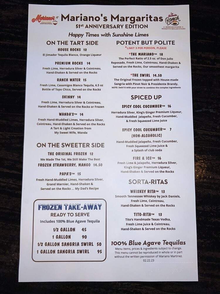 Mariano's Hacienda - Dallas, TX menu_pic