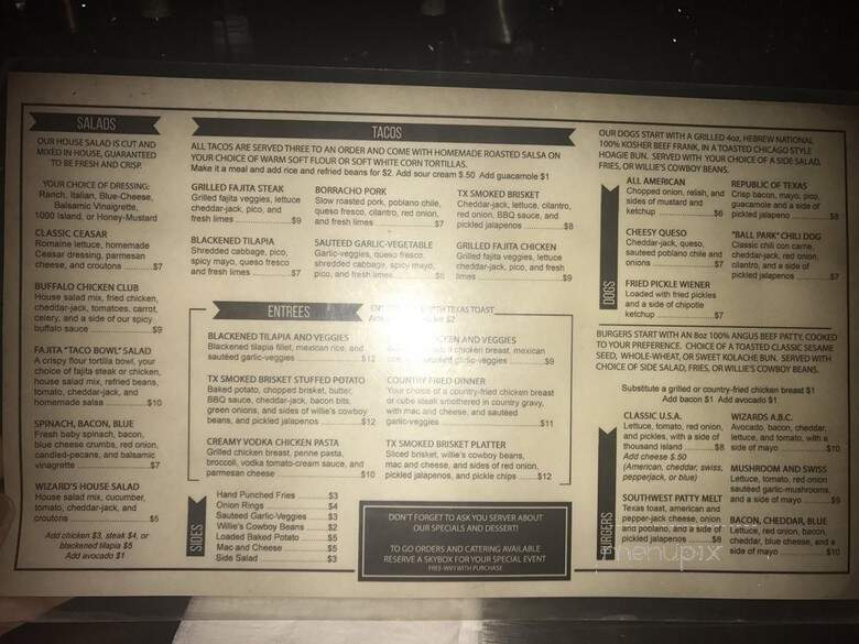 Wizard's Sports Cafe - Richardson, TX menu_pic