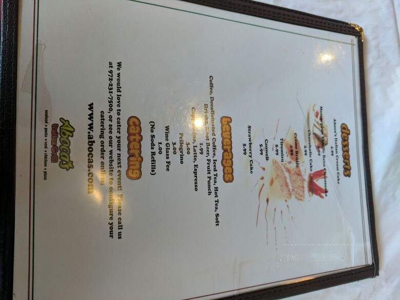 Aboca's Italian Grill - Richardson, TX menu_pic