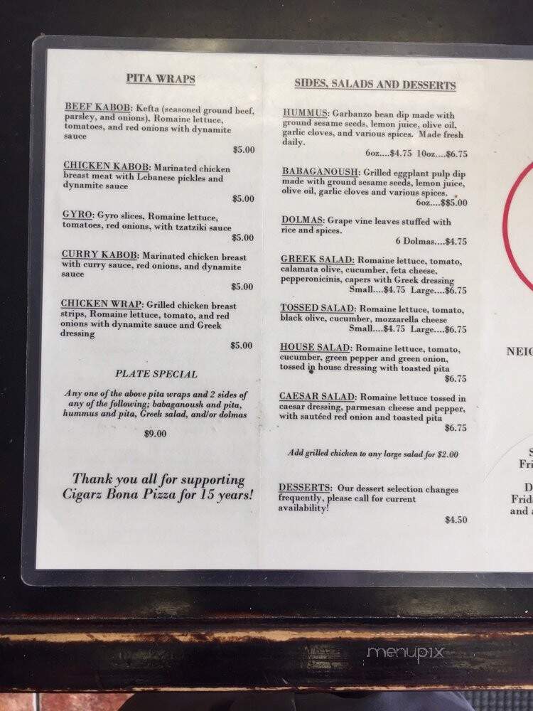 Cigarz Pizza - Dallas, TX menu_pic