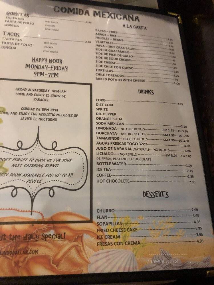 Restaurante Mexico Lindo - Dallas, TX menu_pic