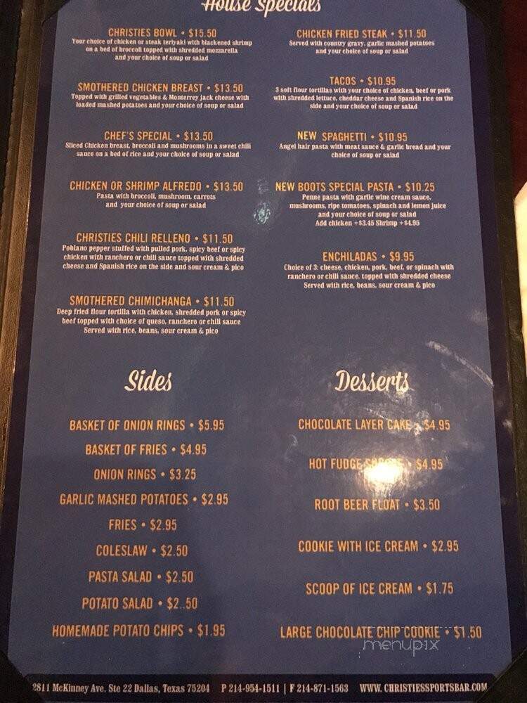 Christie's Restaurant - Dallas, TX menu_pic