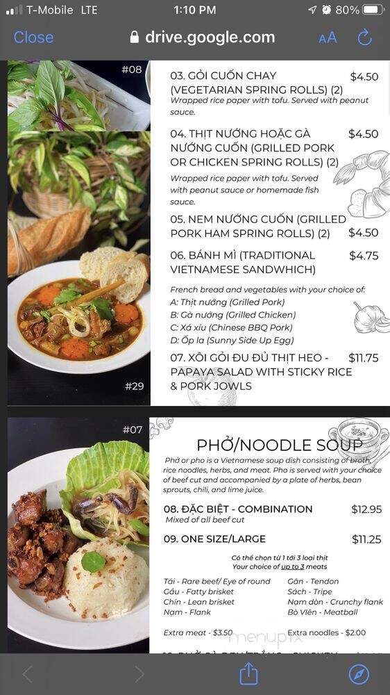 Pho 95 - Dallas, TX menu_pic
