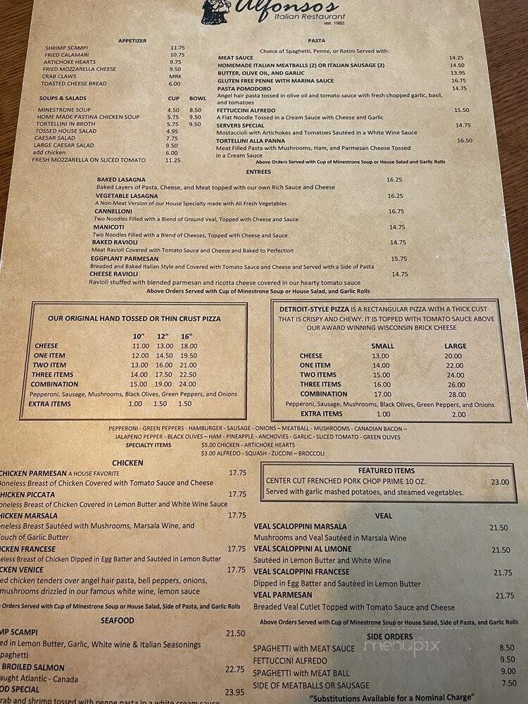 Alfonso's Italian Restaurant - Dallas, TX menu_pic