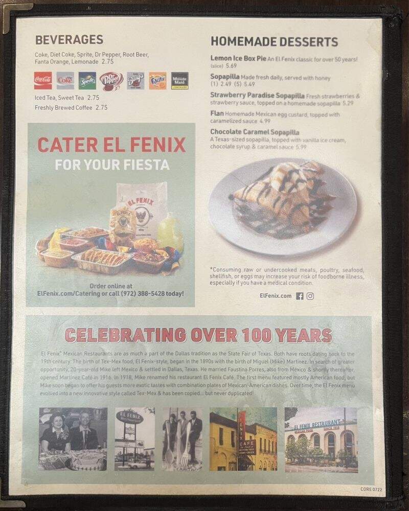 El Fenix Famous Mexican Restaurant - Plano, TX menu_pic