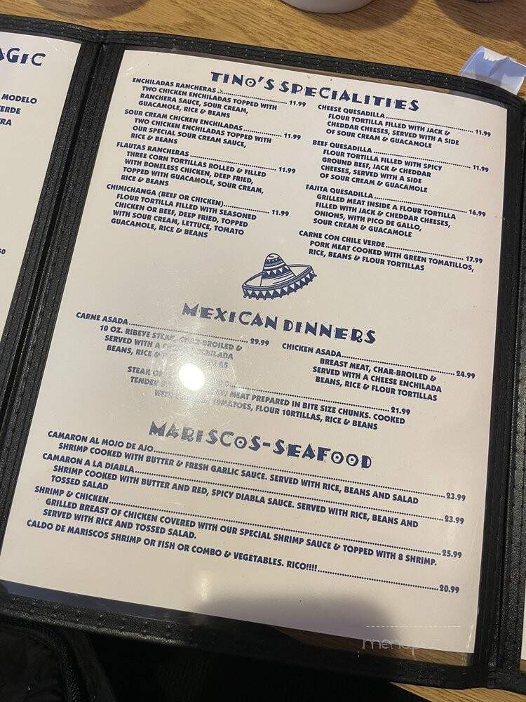 Tino's Too Mexican Restaurant - Plano, TX menu_pic