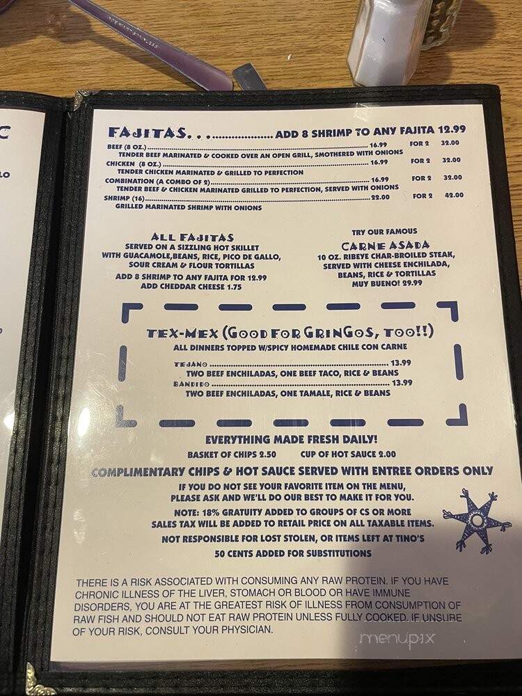 Tino's Too Mexican Restaurant - Plano, TX menu_pic