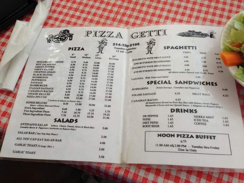 Pizza Getti - Dallas, TX menu_pic