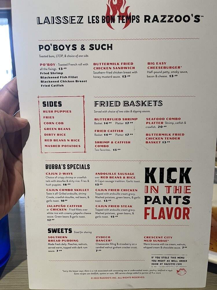 Razzoo's Cajun Cafe - Mesquite, TX menu_pic