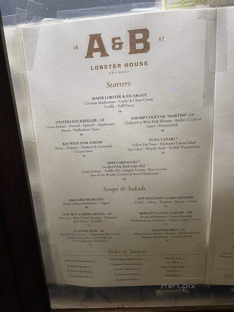 A & B Lobster House - Key West, FL menu_pic