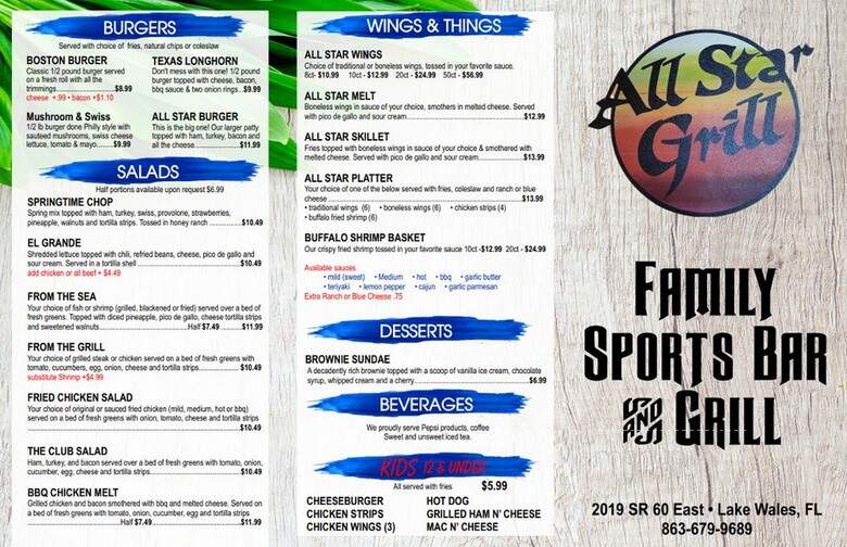 All Star Grill North - Lake Wales, FL menu_pic