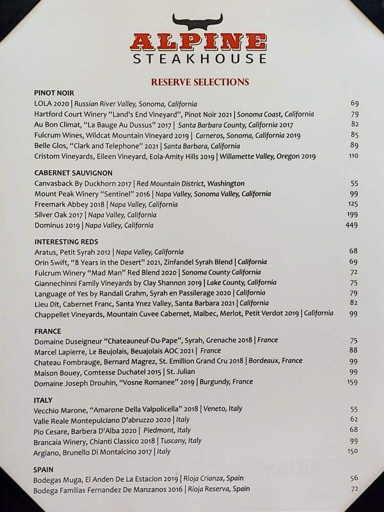 Alpine Steak House & Karl - Sarasota, FL menu_pic