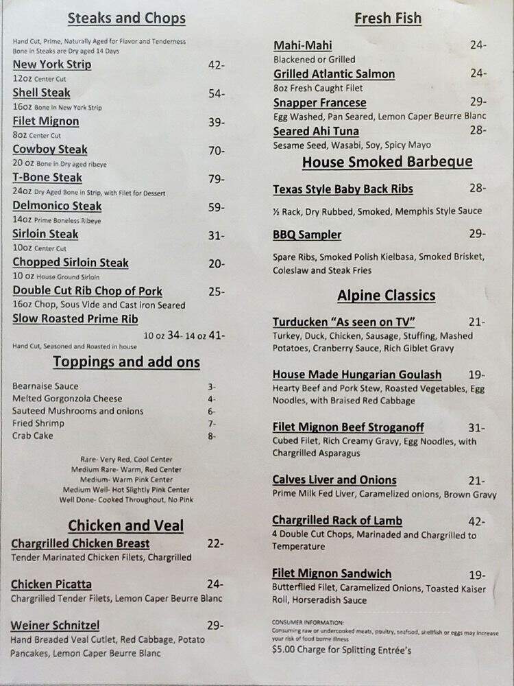 Alpine Steak House & Karl - Sarasota, FL menu_pic