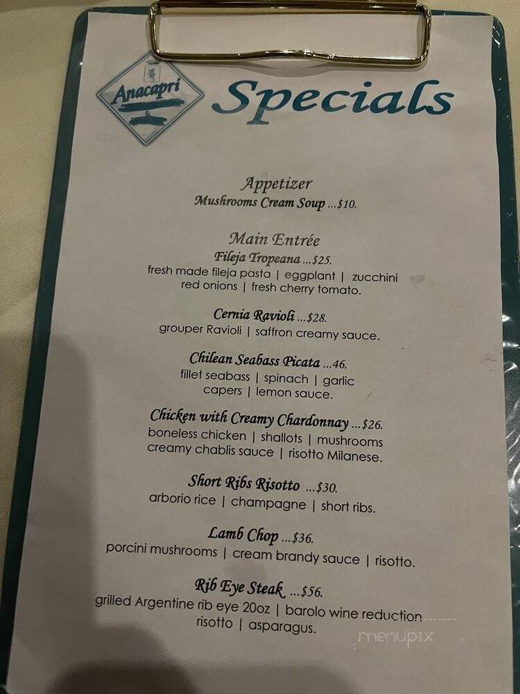 Anacapri Italian Restaurant - Miami, FL menu_pic
