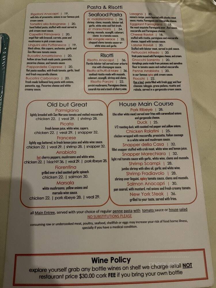 Anacapri Italian Restaurant - Miami, FL menu_pic